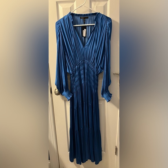 NWT -  Maje Satiny Maxi Dress Rovel Bleu - Size 36 - Picture 6 of 16